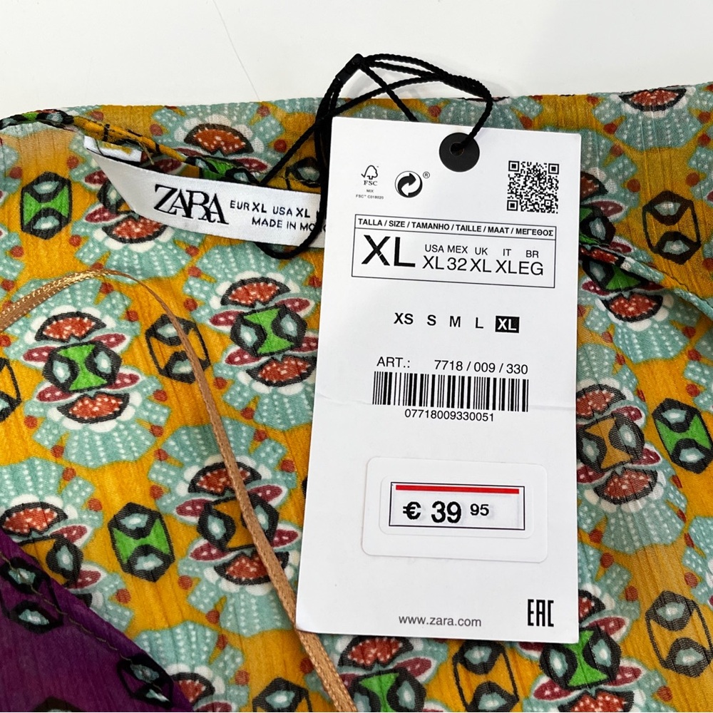 Zara Multicolor Boho Patchwork Blouse NWT size XL  with bow & beaded detail - Picture 15 of 16